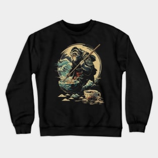 Traditional Japanese Monkey Ramen - The Great Wave Crewneck Sweatshirt